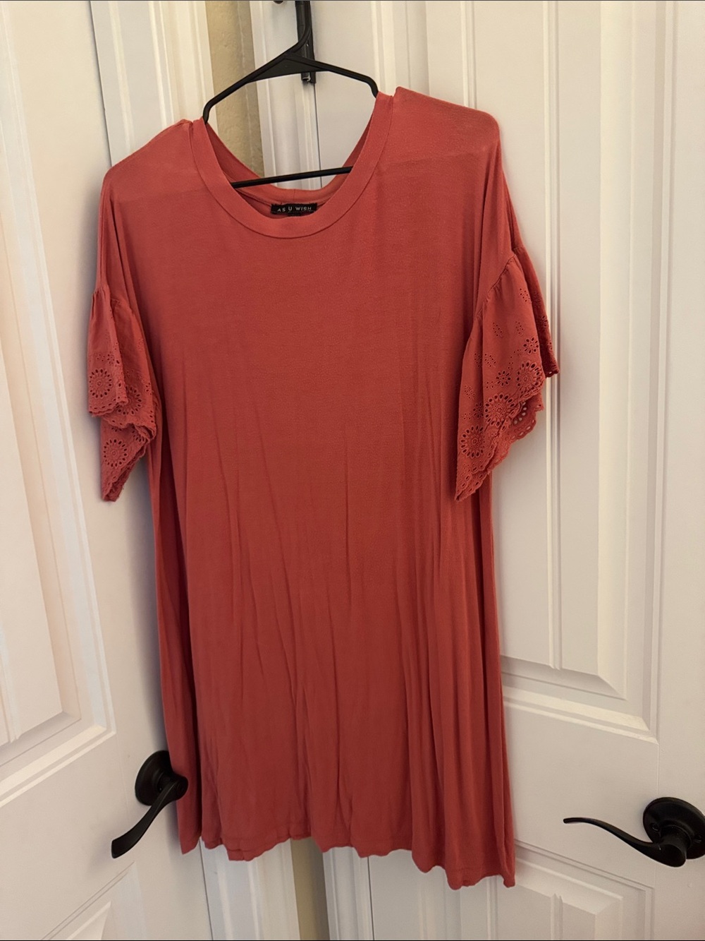 Dusty Rose Short Sleeve Swing dress with Eyelet Sleeves